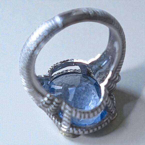 Judith Ripka 925 Silver Blue Quartz Diamond Ring 18k Gold Accent Cocktail - Picture 5 of 8